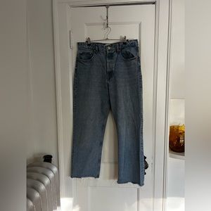 Zara wide leg button fly raw hem jeans